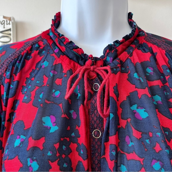 FREE PEOPLE Dopamine Boho Love Letter Oversized Flowy Red Floral Tunic Top Sz M - Picture 4 of 17
